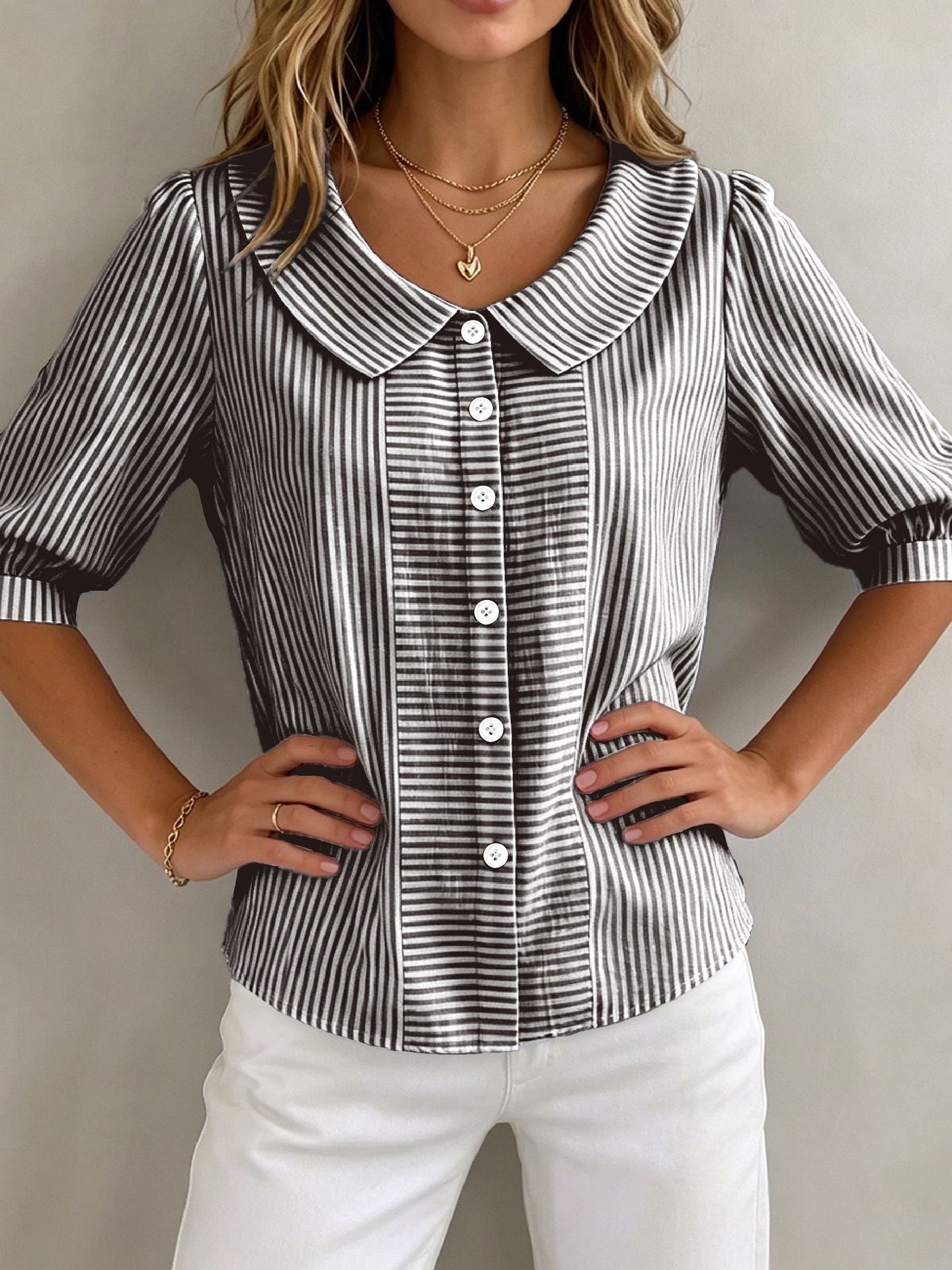 Womens Loose V-Neck Short Sleeve Shirt