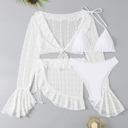 Womens Mesh Cover-Up Swimsuit Four-Piece Set
