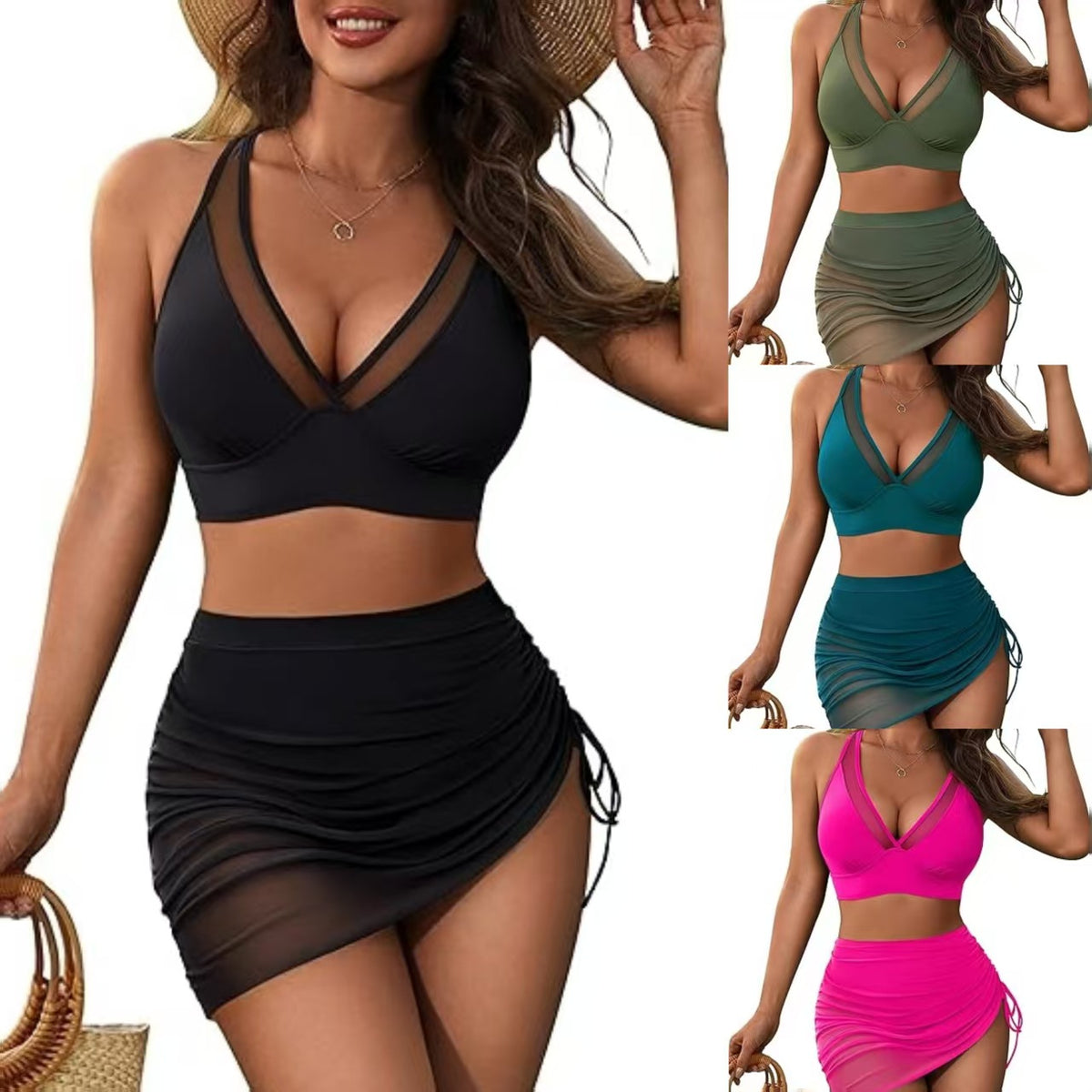 Womens Mesh Drawstring Two Piece Swimsuit