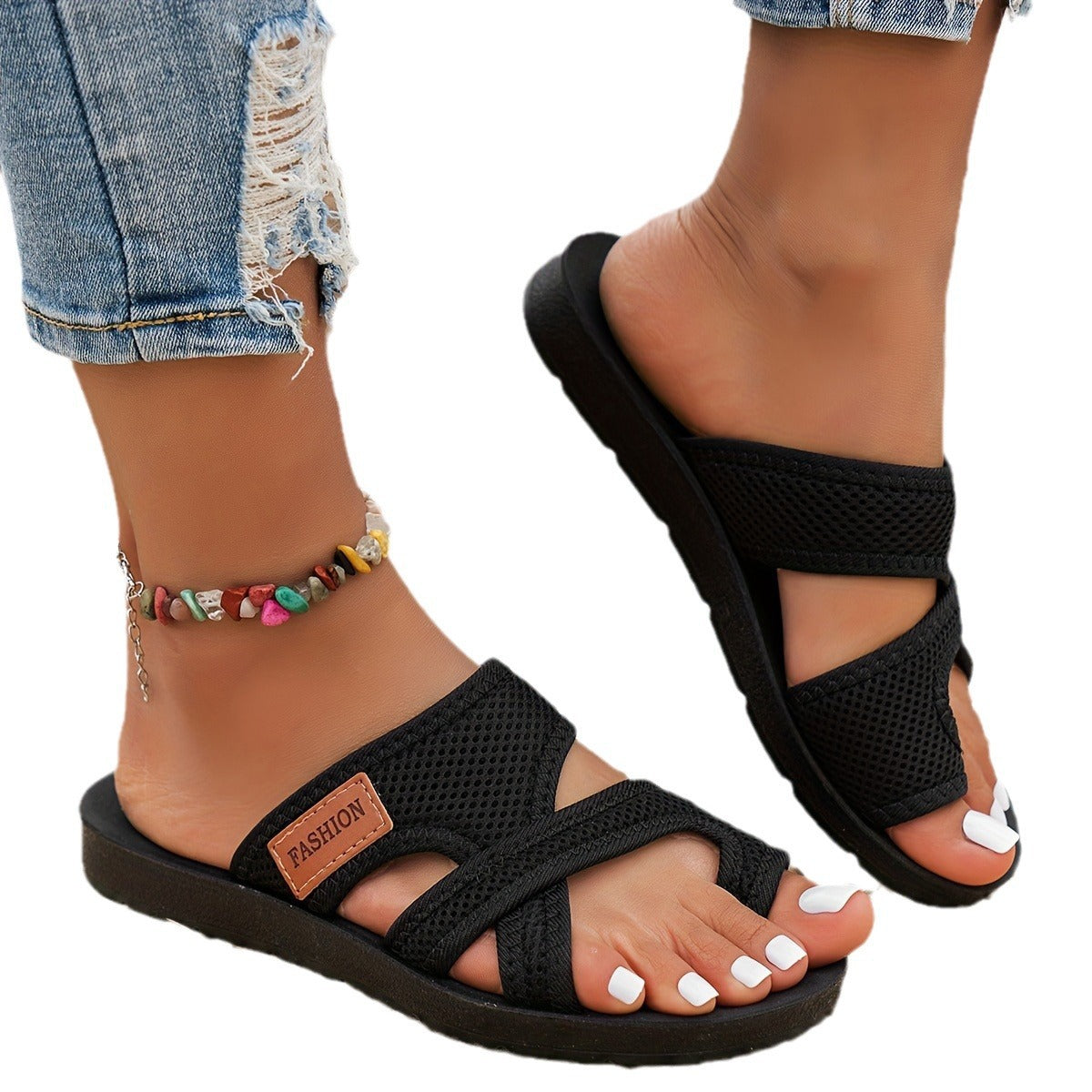 Womens Mesh Flat Thong Sandals