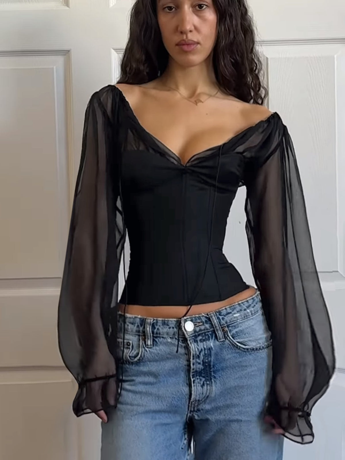 Womens Mesh Long Sleeve Slim Fit Top