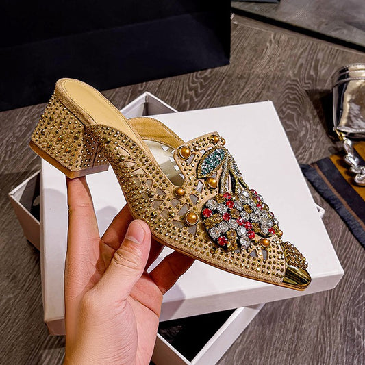 Womens Mesh Rhinestone Slippers