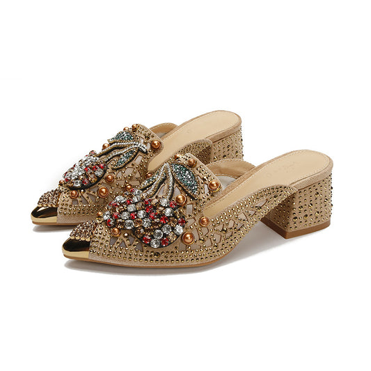Womens Mesh Rhinestone Slippers