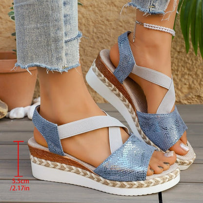 Womens Metal Buckle Hemp Rope Wedge Sandals