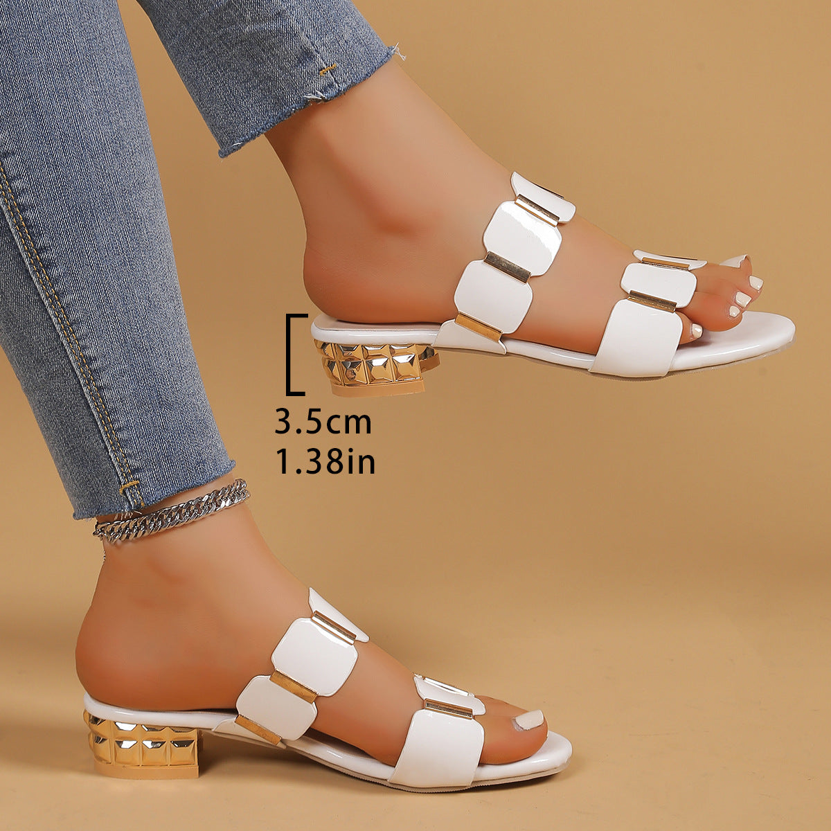 Womens Mid Heel Buckle Slippers