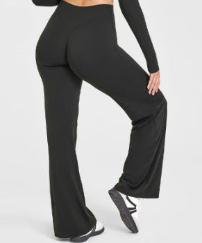 Womens Mid Waist Straight Leg Pants