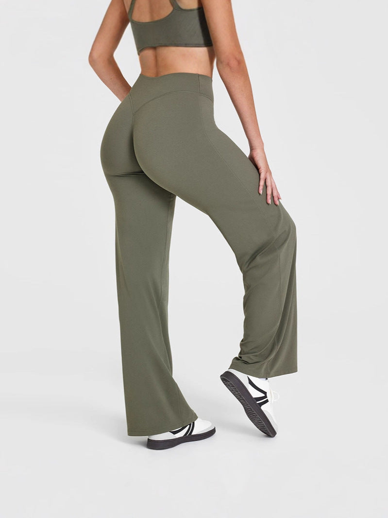 Womens Mid Waist Straight Leg Pants