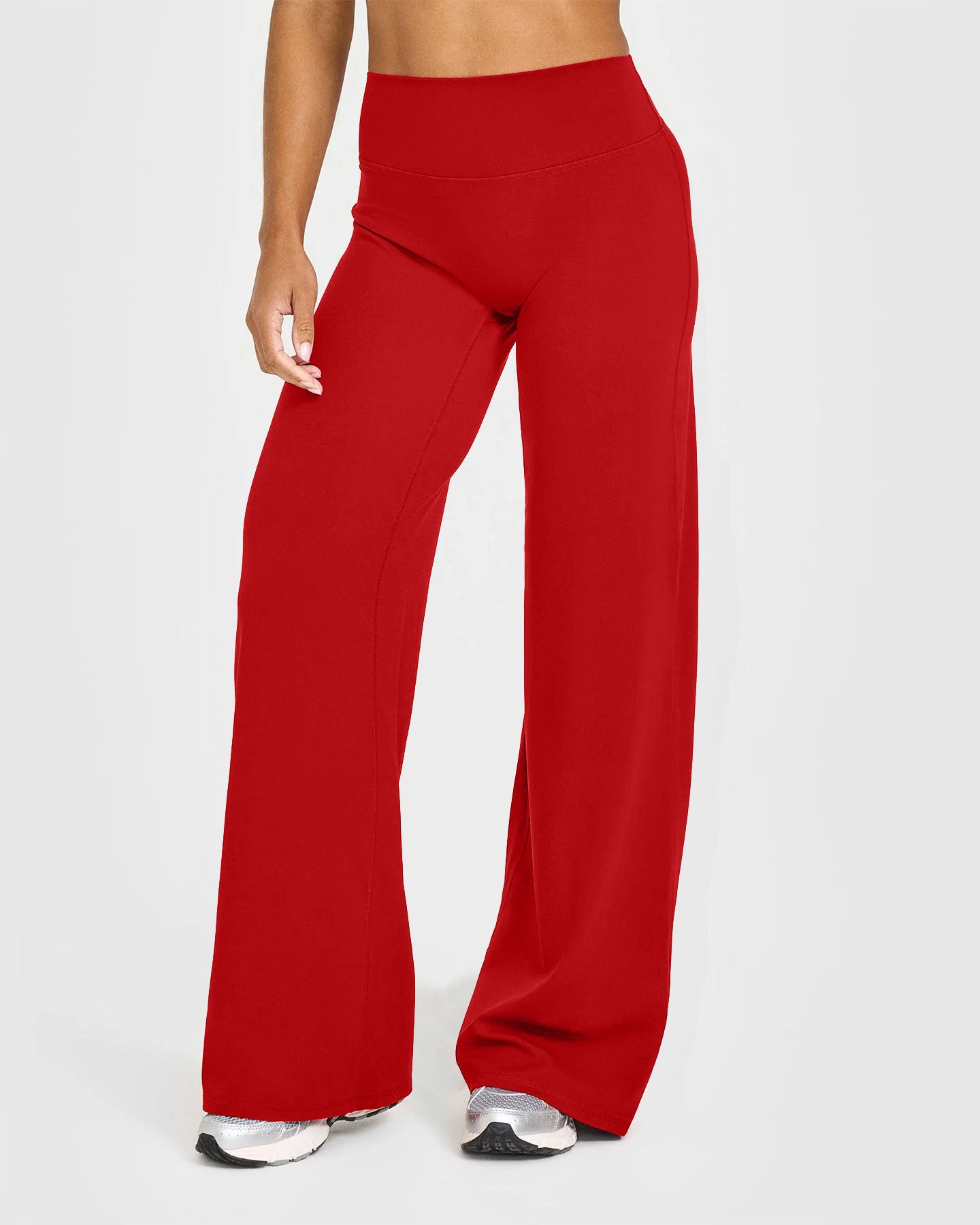 Womens Mid Waist Straight Leg Pants