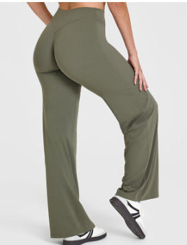 Womens Mid Waist Straight Leg Pants