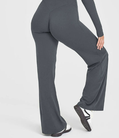 Womens Mid Waist Straight Leg Pants