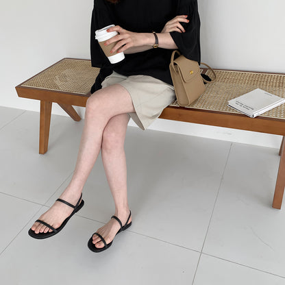 Womens Minimalist Genuine Leather Flat Sandals