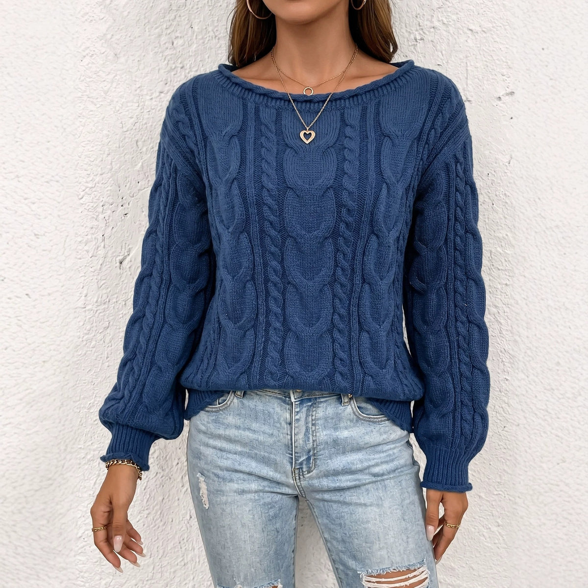 Womens Off Shoulder Cable Knit Sweater