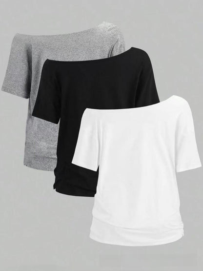 Womens Off-Shoulder Knit T-Shirt