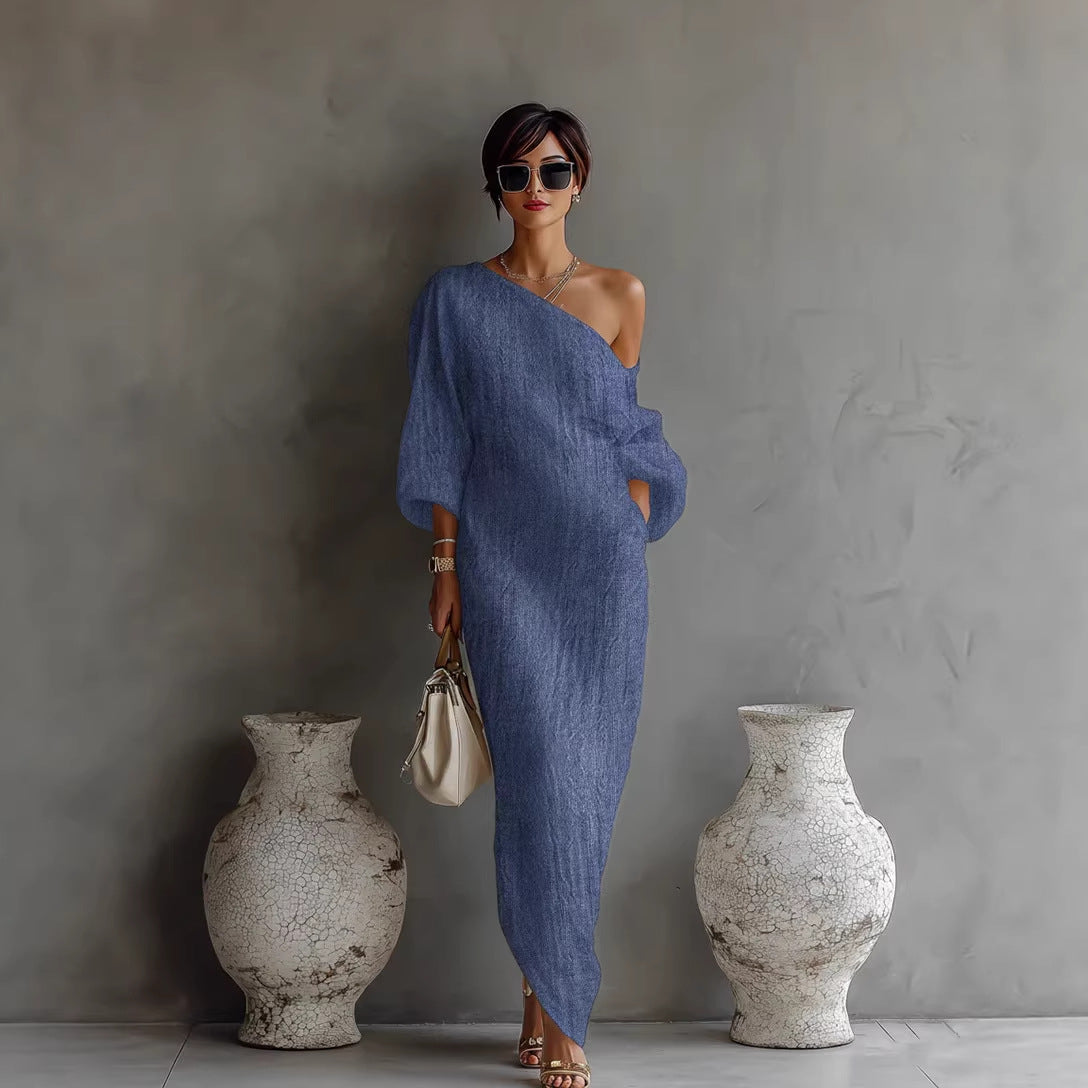 Womens Off-Shoulder Long Sleeve Dress