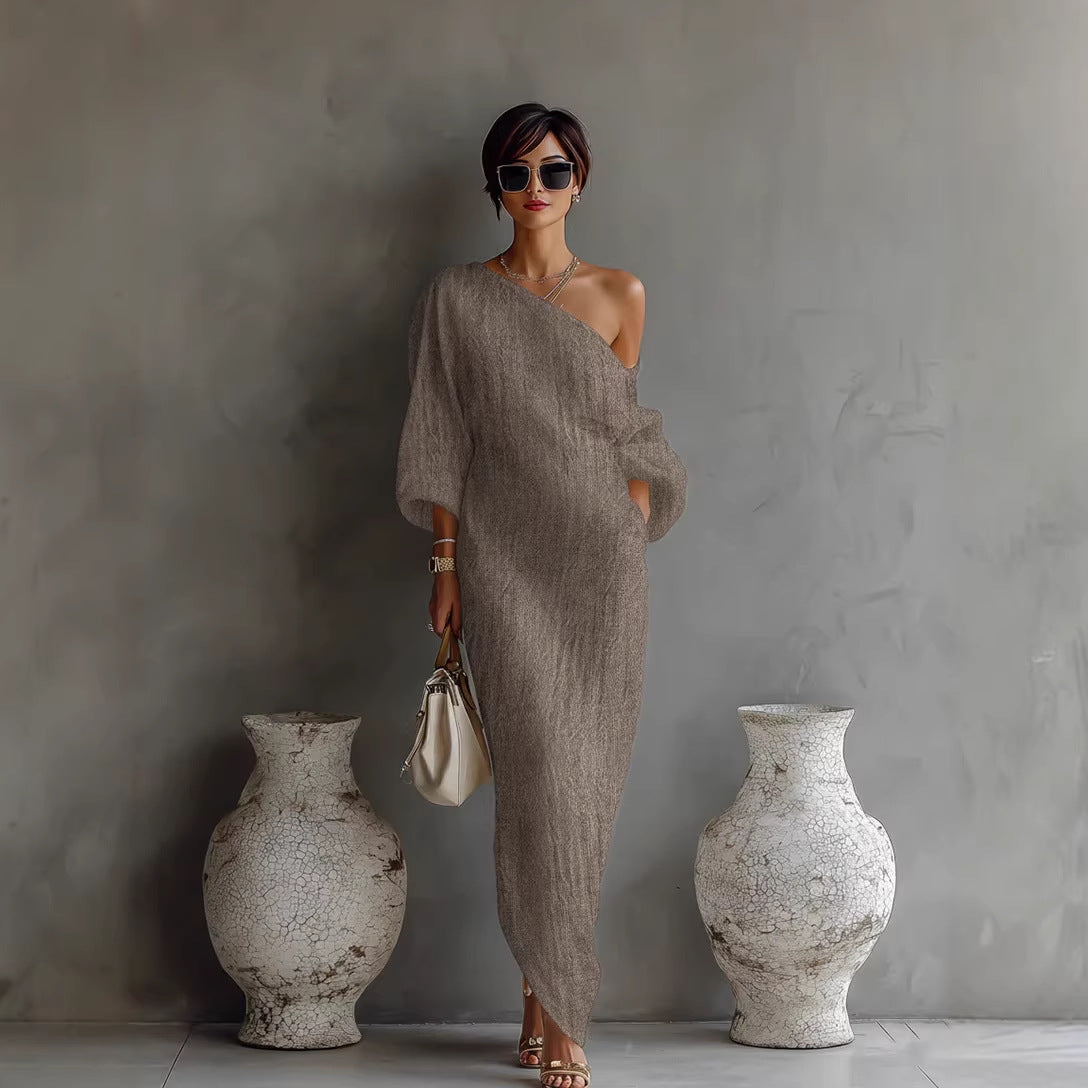 Womens Off-Shoulder Long Sleeve Dress