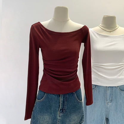 Womens Off-shoulder Long Sleeve T-shirt