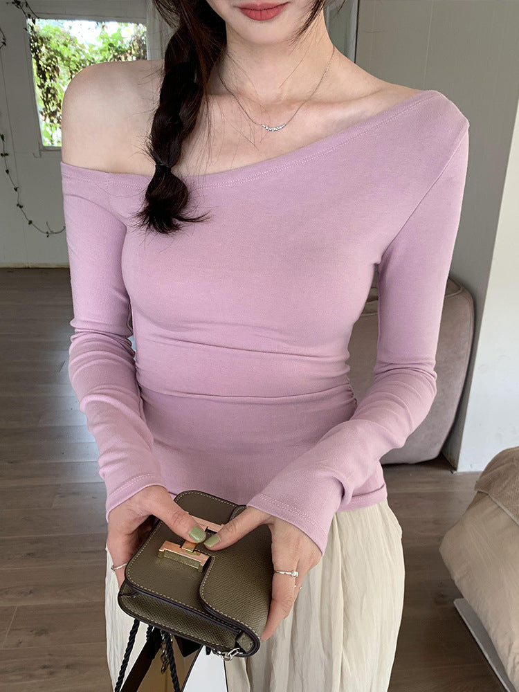 Womens Off-shoulder Long Sleeve T-shirt