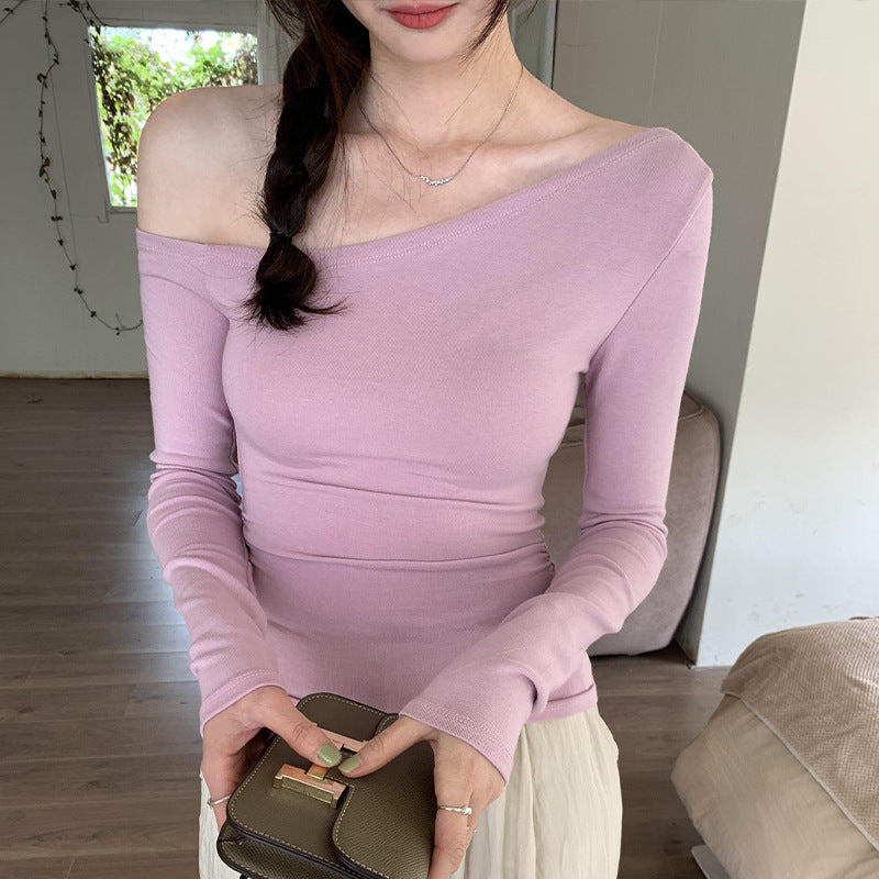 Womens Off-shoulder Long Sleeve T-shirt