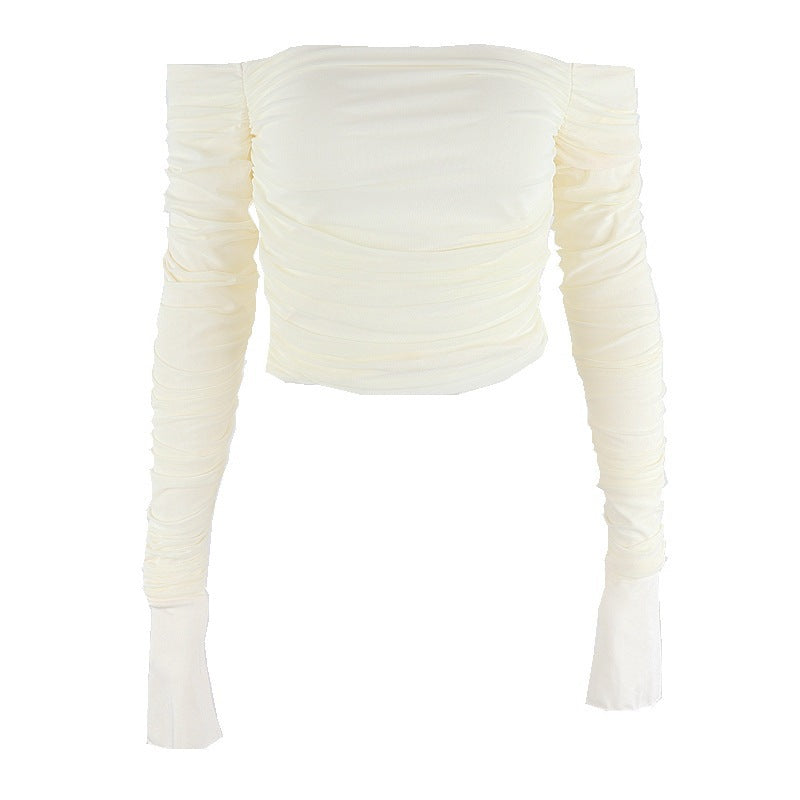 Womens Off-Shoulder Mesh Flared Sleeve T-Shirt