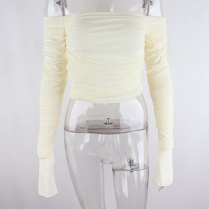 Womens Off-Shoulder Mesh Flared Sleeve T-Shirt