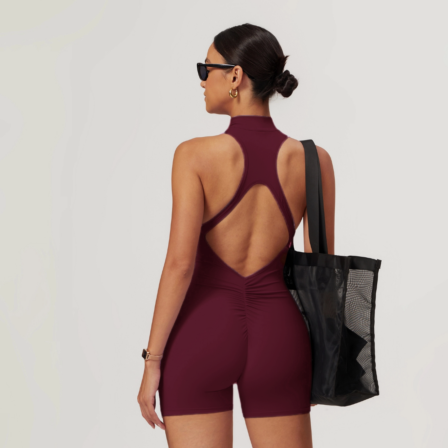 Womens One-Piece Fitness Jumpsuit with Built-in Chest Pad