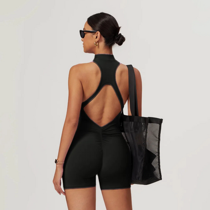 Womens One-Piece Fitness Jumpsuit with Built-in Chest Pad