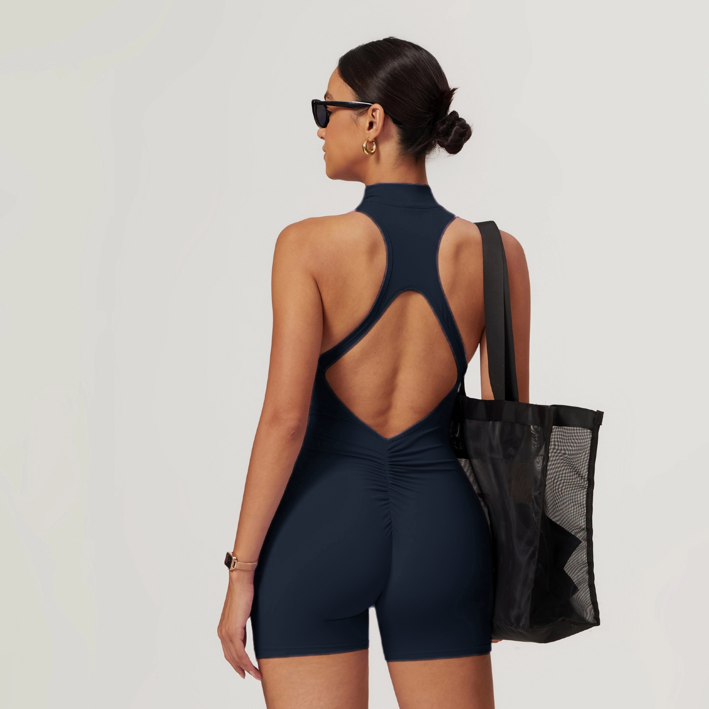 Womens One-Piece Fitness Jumpsuit with Built-in Chest Pad