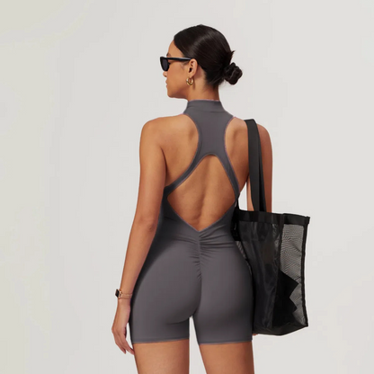 Womens One-Piece Fitness Jumpsuit with Built-in Chest Pad