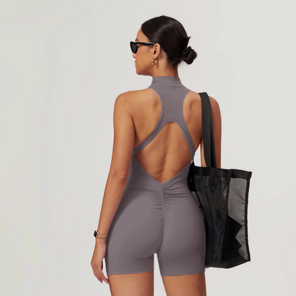 Womens One-Piece Fitness Jumpsuit with Built-in Chest Pad