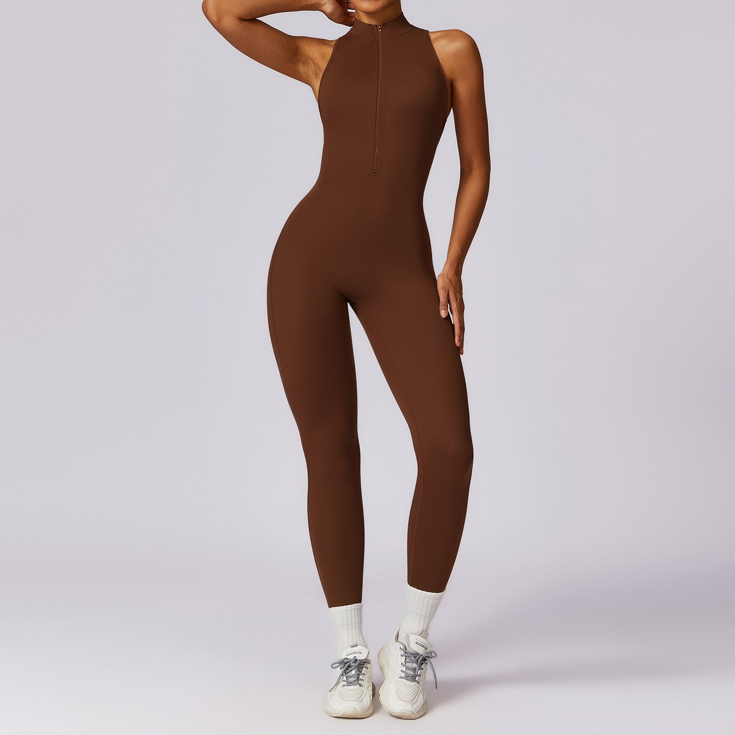 Womens One-Piece Fitness Jumpsuit with Built-in Chest Pad