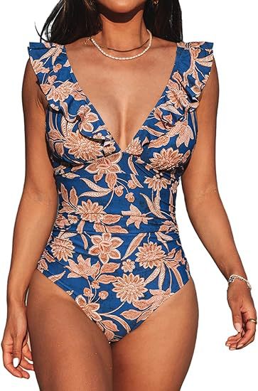 Womens One-Piece Swimsuit with Ruffles
