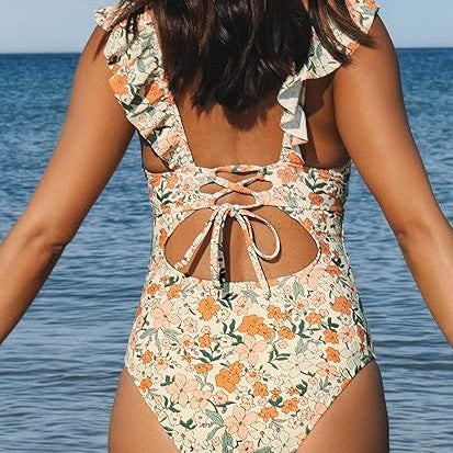 Womens One-Piece Swimsuit with Ruffles