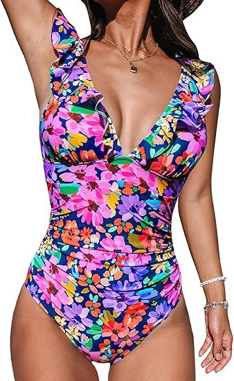 Womens One-Piece Swimsuit with Ruffles