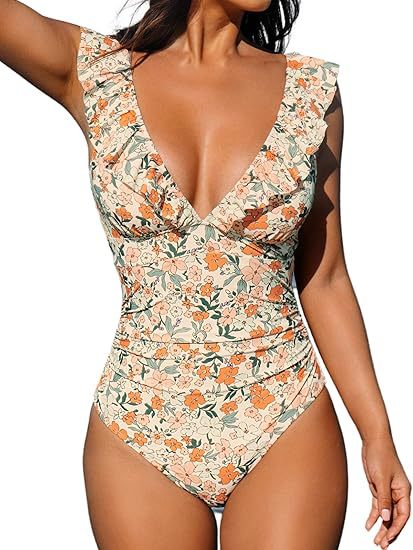Womens One-Piece Swimsuit with Ruffles