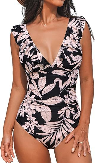 Womens One-Piece Swimsuit with Ruffles