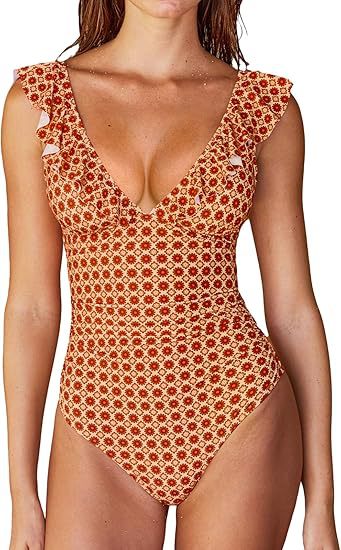 Womens One-Piece Swimsuit with Ruffles