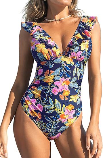 Womens One-Piece Swimsuit with Ruffles