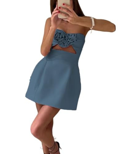 Womens One Shoulder Corsage Satin Short Dress