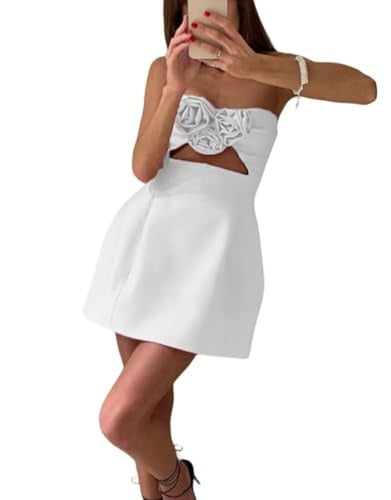 Womens One Shoulder Corsage Satin Short Dress