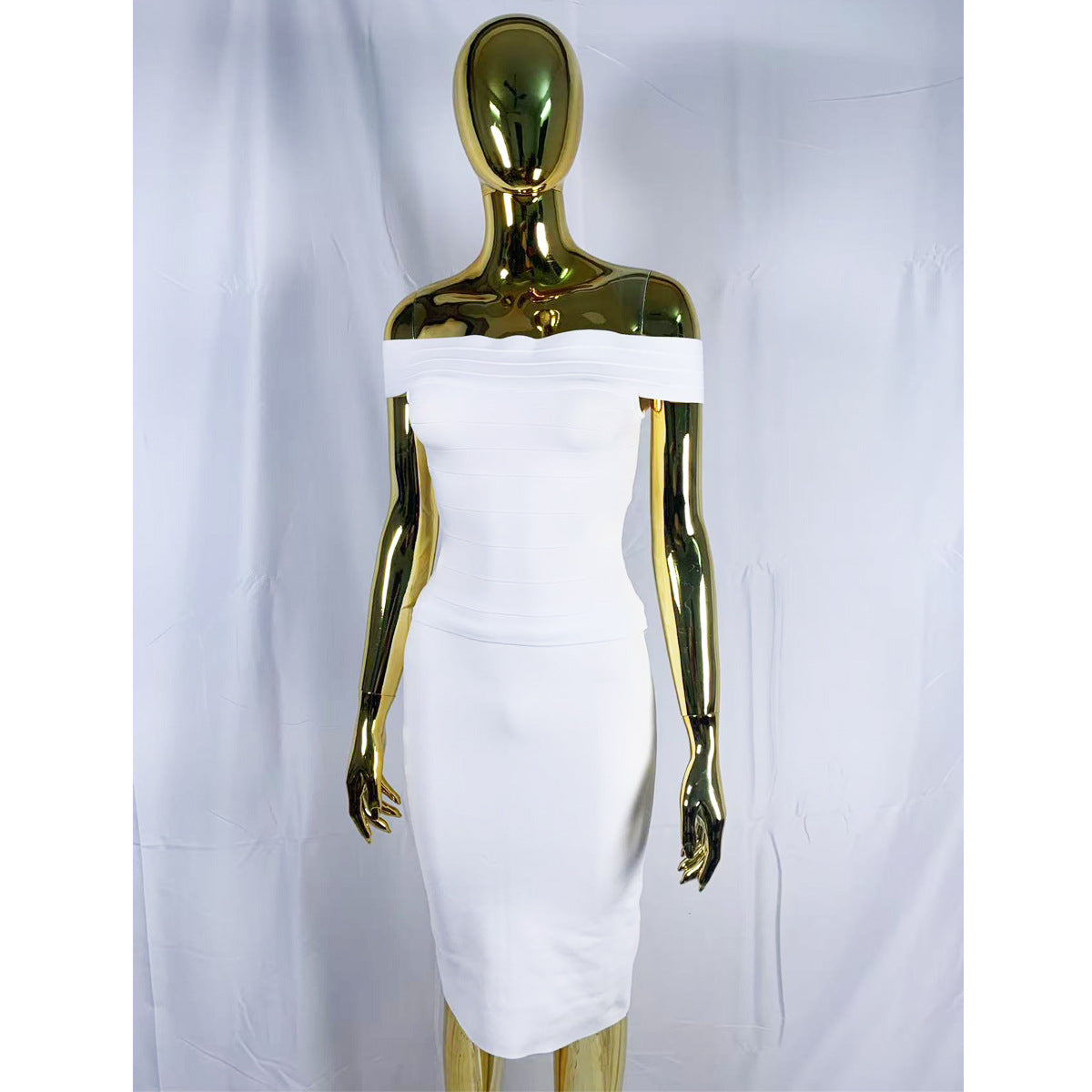 Womens One Shoulder Knitted Dress Set
