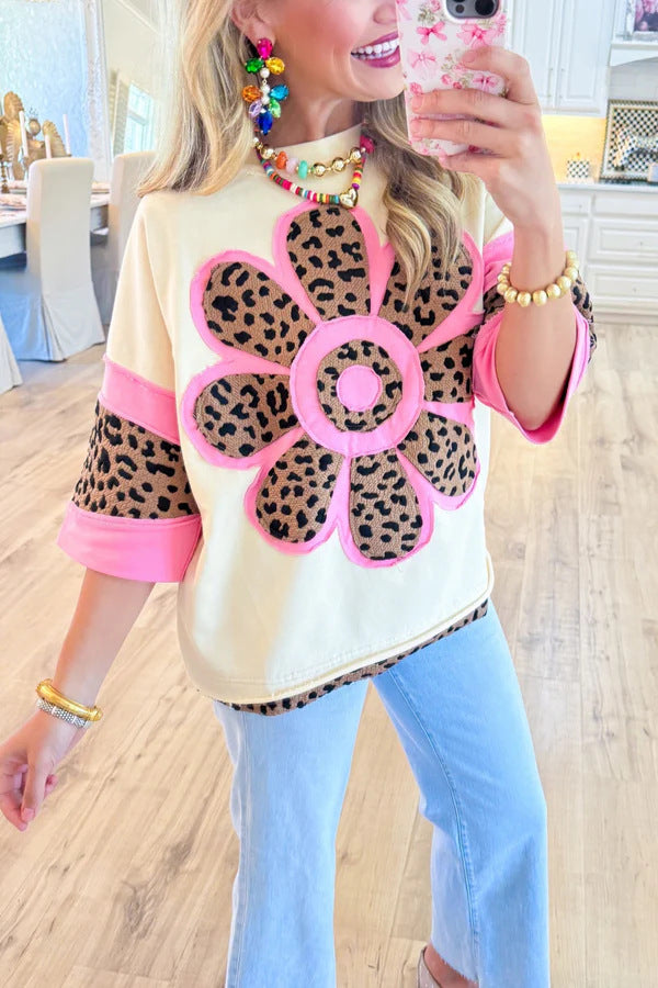 Womens Patchwork Leopard Print Cotton Shirt