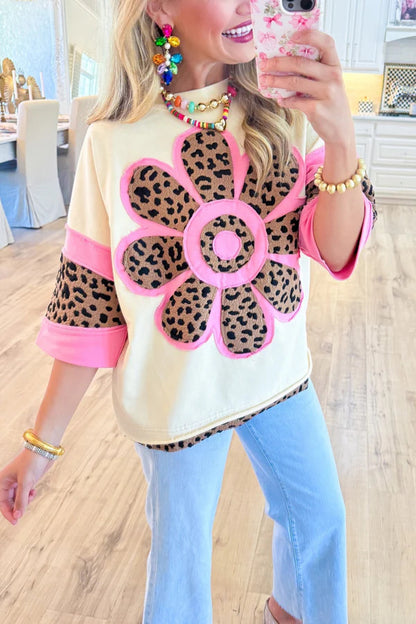 Womens Patchwork Leopard Print Cotton Shirt