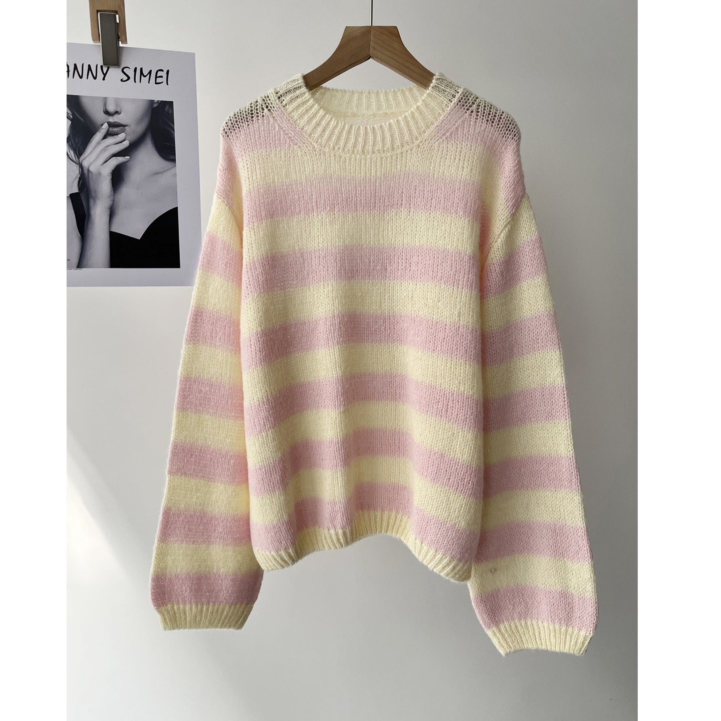 Womens Pink Striped Knit Sweater