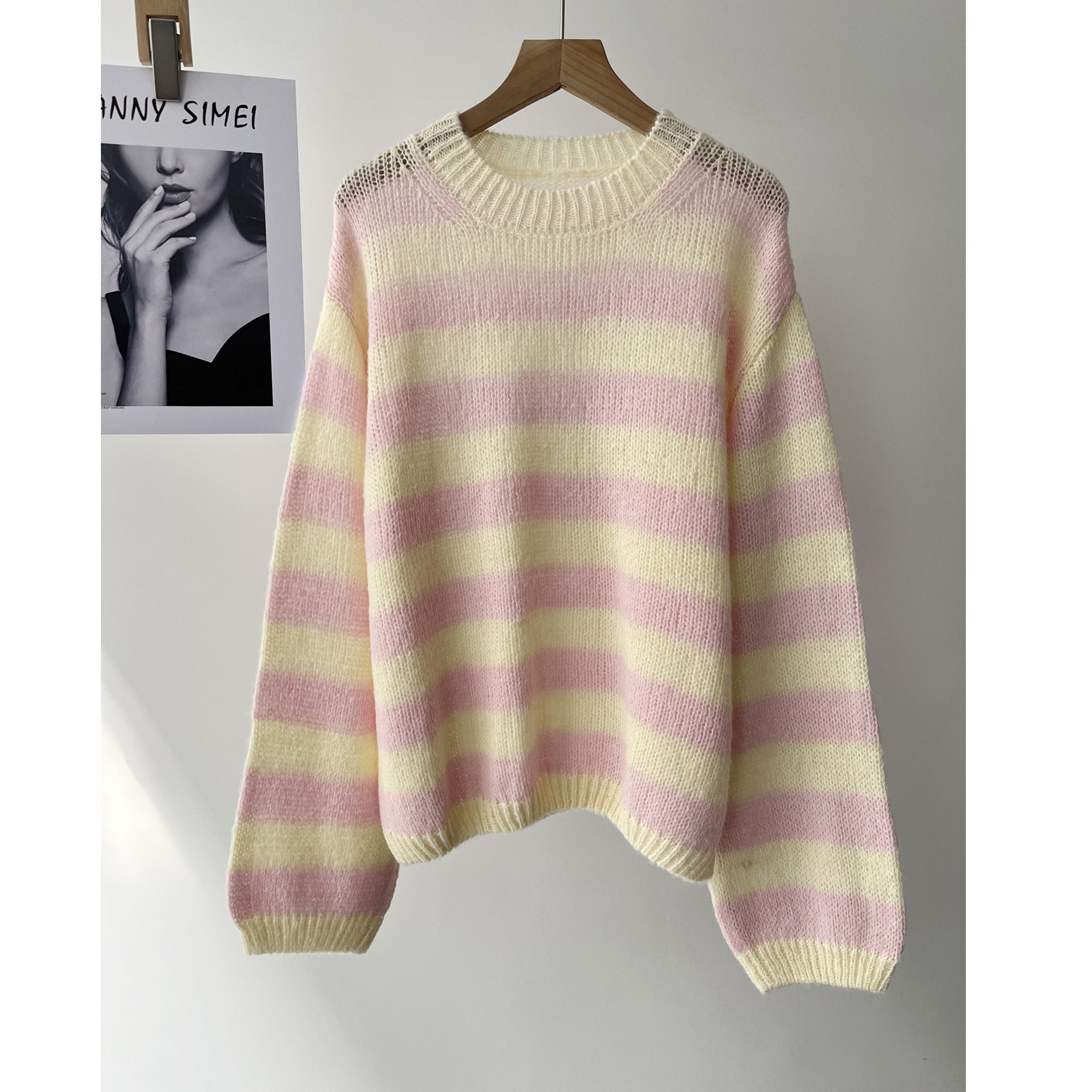 Womens Pink Striped Knit Sweater