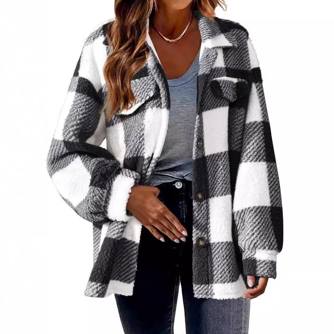 Womens Plaid Button Front Jacket