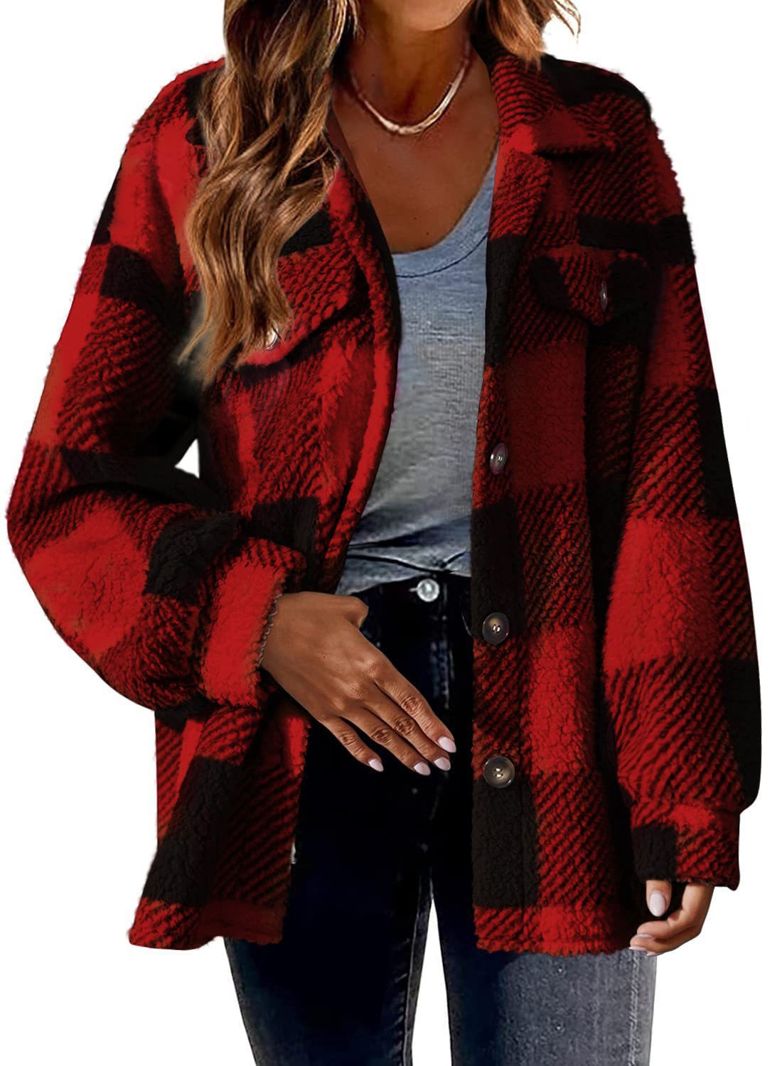 Womens Plaid Button Front Jacket