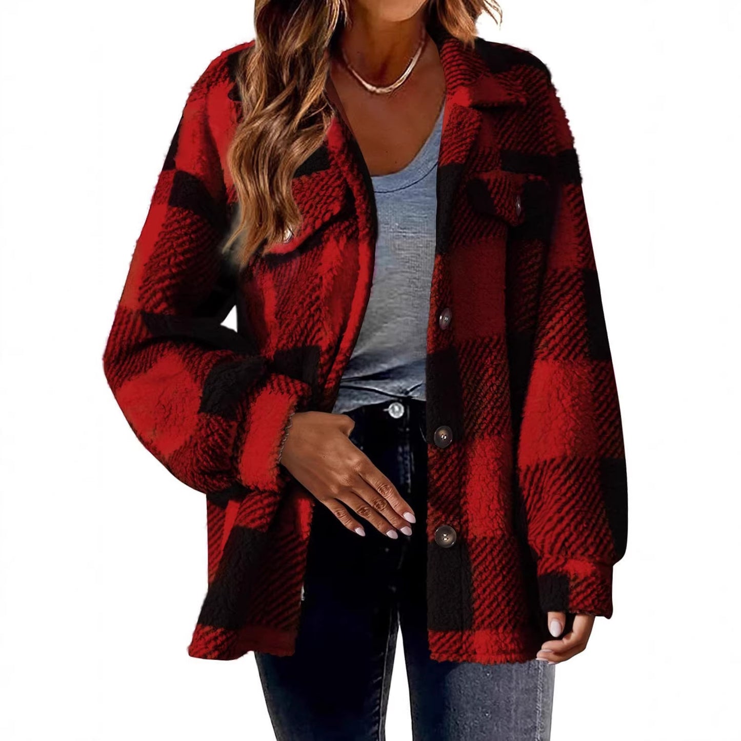 Womens Plaid Button Front Jacket