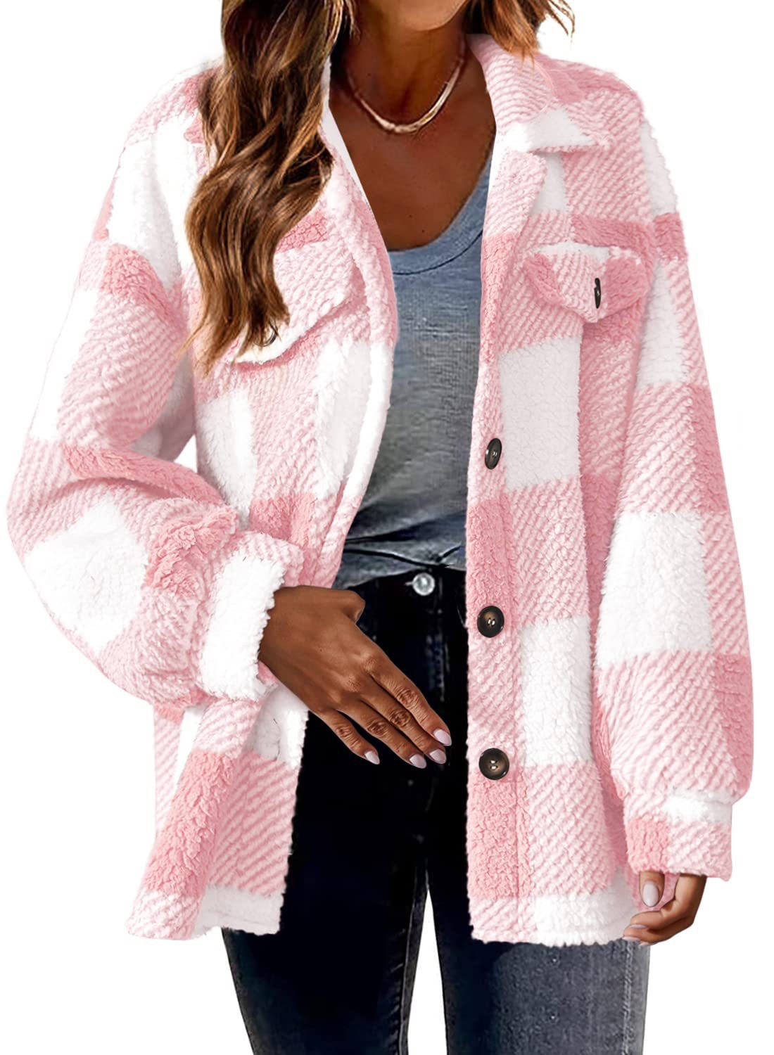 Womens Plaid Button Front Jacket