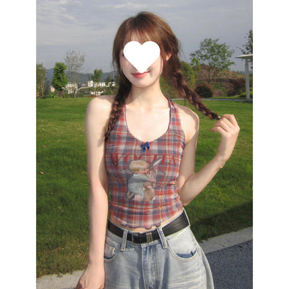 Womens Plaid Halter Camisole Top