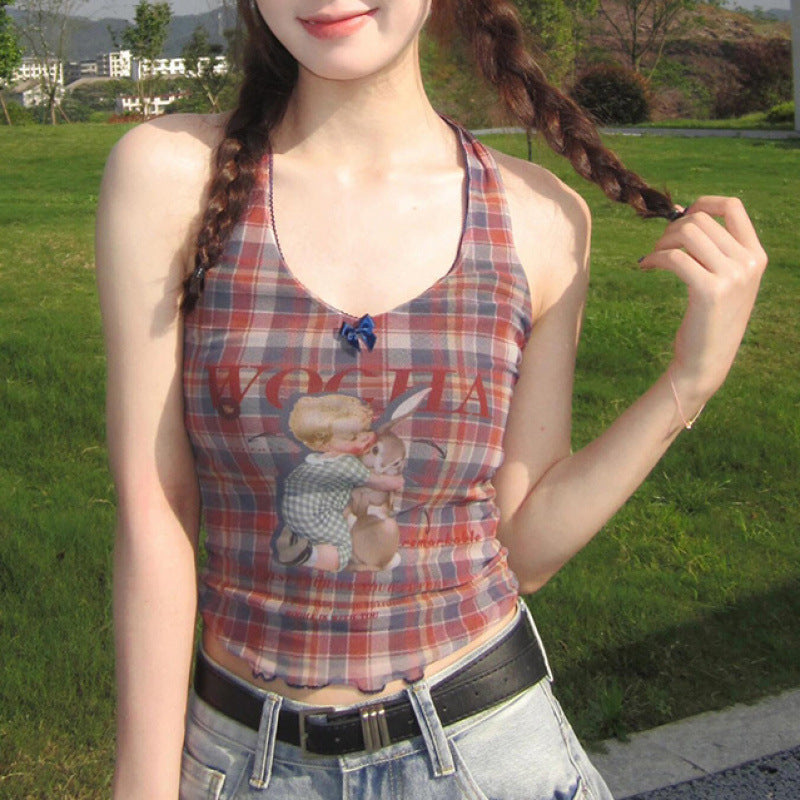 Womens Plaid Halter Camisole Top